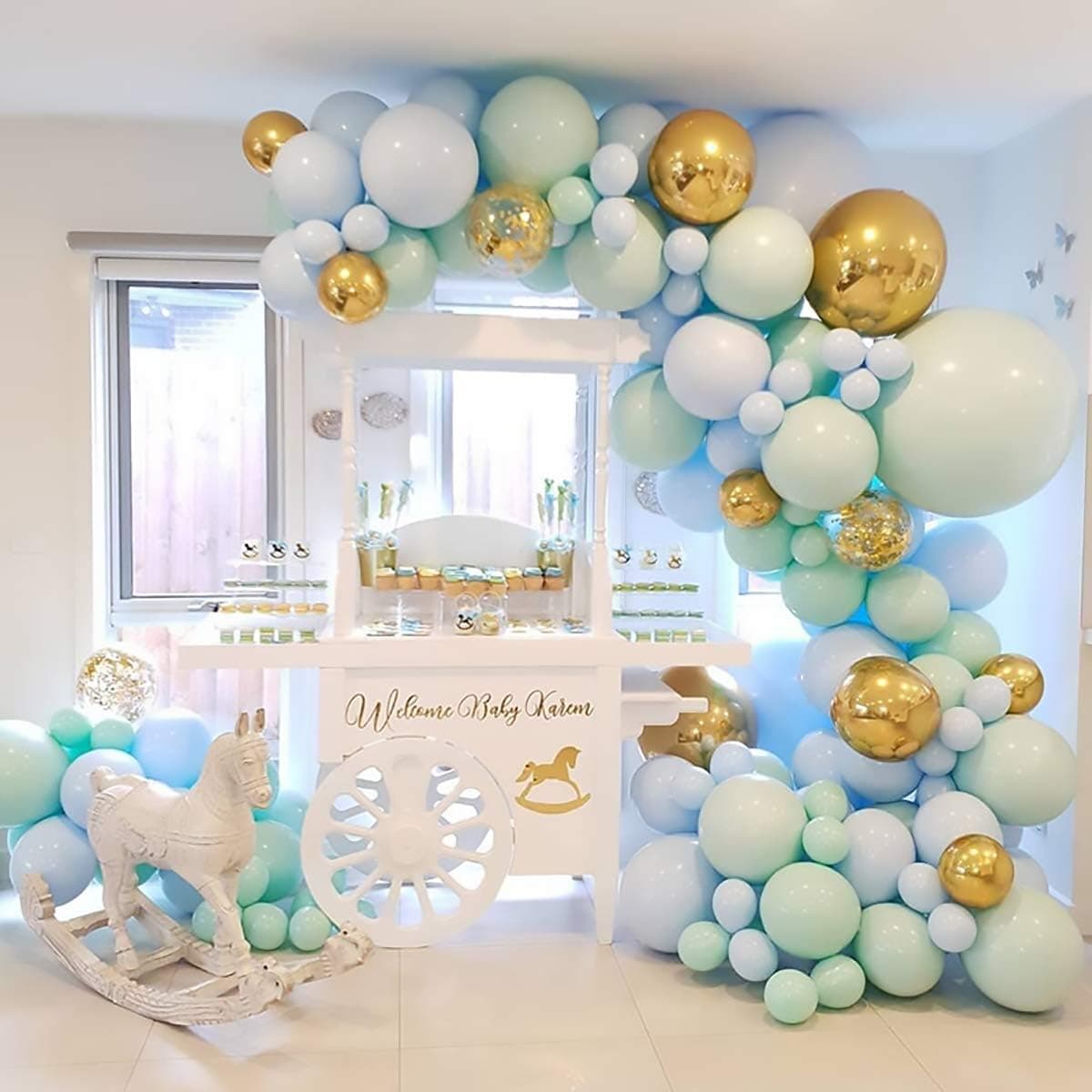 Blue Balloon Garland Arch Kits - Baby Shower Decorations for Boy,124 Macaron Latex balloons Blue, Confetti Balloon, Balloon Garland Strip for Boy Birthday Party Decorations, Elephant Theme Baby Shower,Wedding