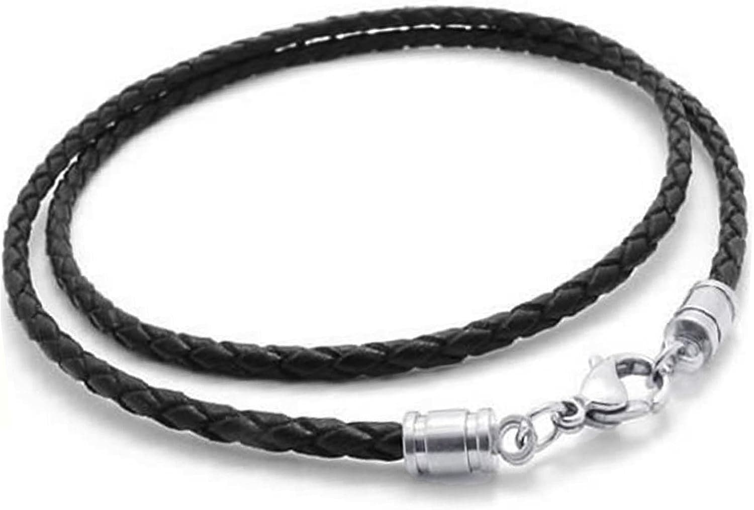 MENDINO Mens Womens Necklace Leather Rope Stainless Steel Clasp Black Tone 18-30 Inch