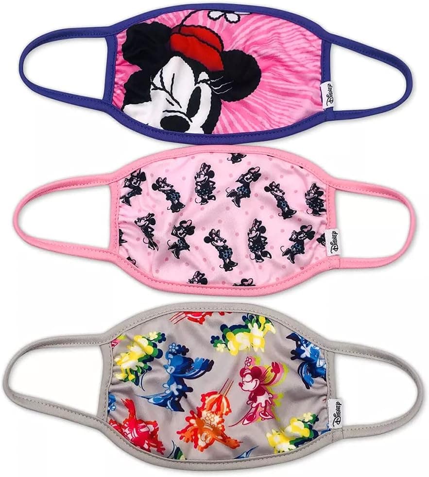 Disney Minnie Mouse Kids Cloth Face Masks Cotton Pack of 3 Ages 6 to 9 Berkshire Fashions Washable Reusable Non-Medical