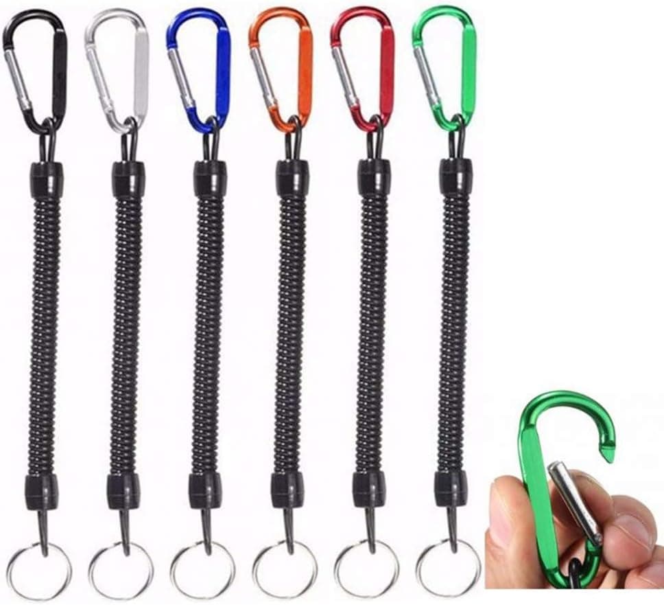 Fishing Lanyard Retractable Heavy Duty Coiled Tether Fishing Accessories Tools Retractable Carabiner for Pliers Lip Grips Tackle Key Holder 6PCS