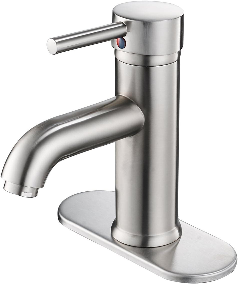 Aquafaucet Single Handle Lever Hole Commercial Lead Free Bathroom Sink Faucet with Deck Plate Escutcheon Stainless Steel Brushed Nickel
