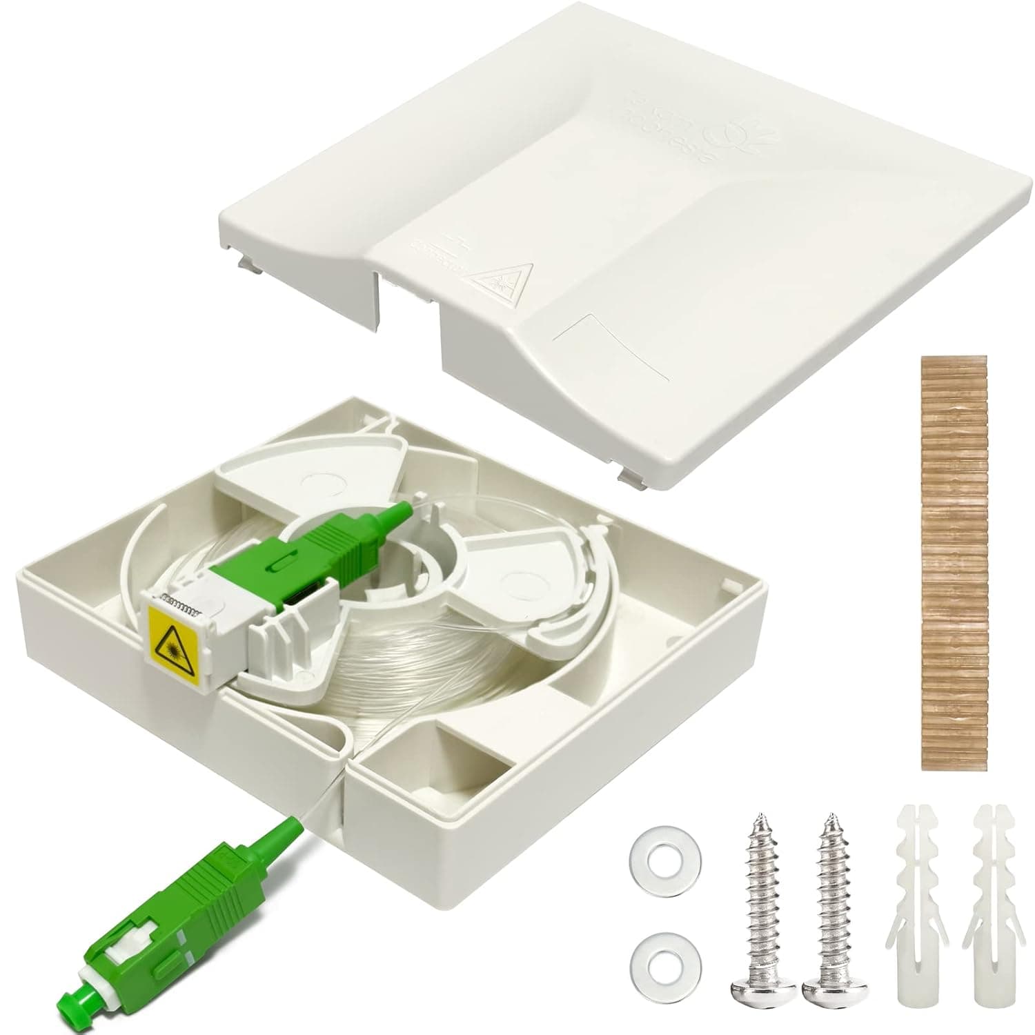 Bangun SC/APC Port Fiber Optic Terminal Junction Box/Fiber Panel Desktop Box for FTTH, Pre-Loaded 30m SC APC Transparent Fiber Patch Cable with Management Spool