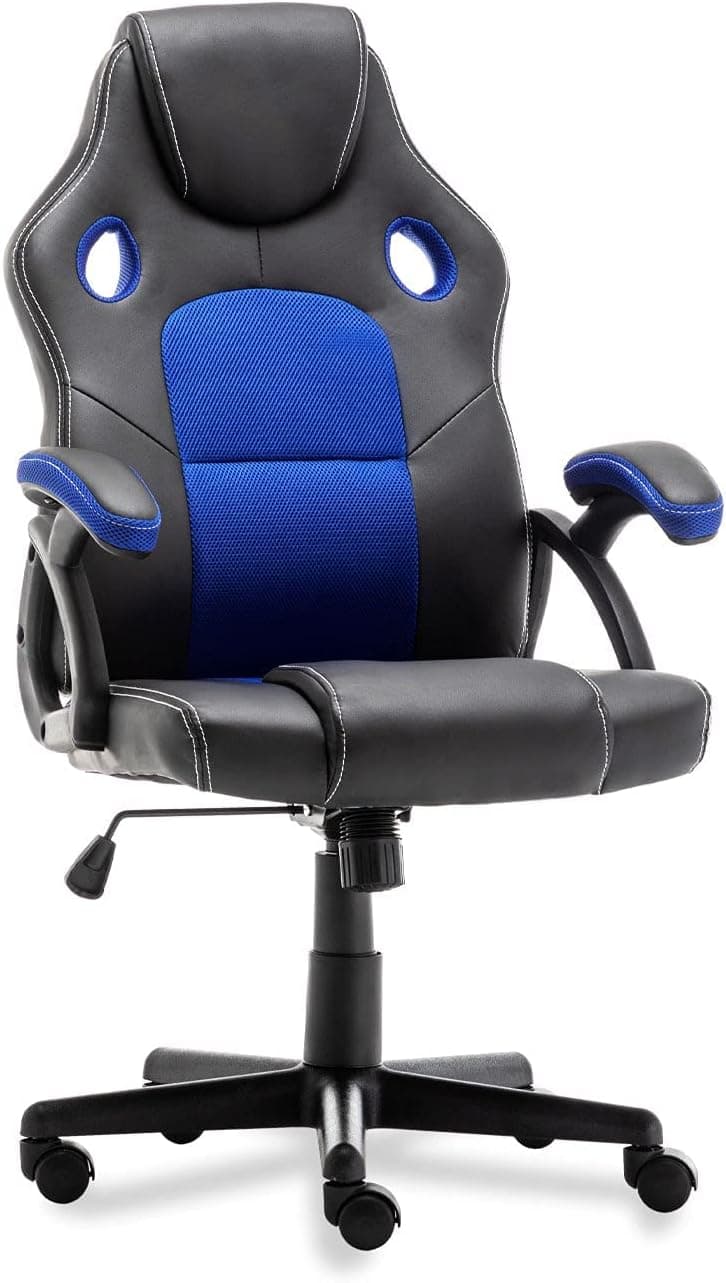 Toszn Office Chairs, Gaming Chair Swivel Ergonomic Computer Desk Chair with Mesh Padded Seat Adjustable Video Gamr Chairs for Teens, Back Support and PU Leather Armrest Blue