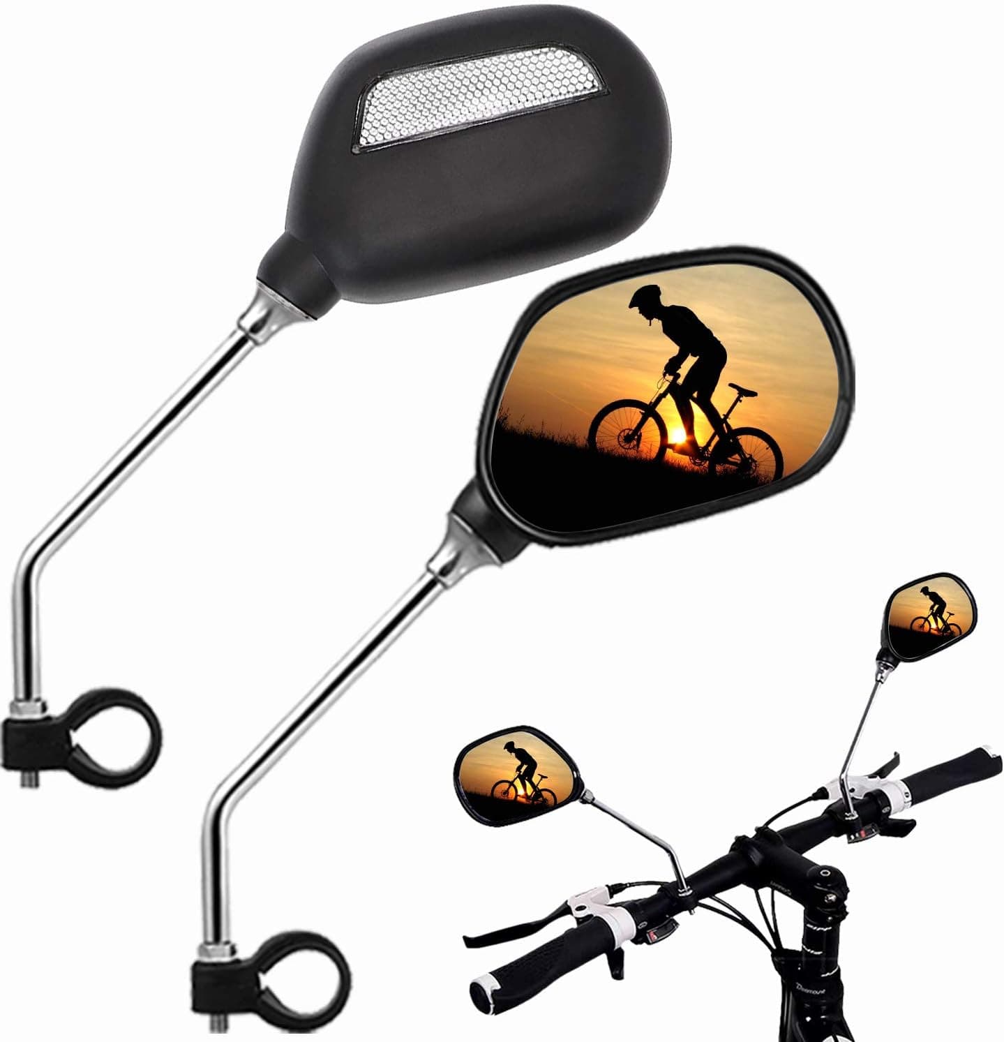 Bike Mirror Rotatable And Adjustable, Bike Rearview Mirror with Light Reflector, Safer No-shock Bicycle Mirror, 360 Rotation Rearview Mirror, Universal for Bike Bicycle