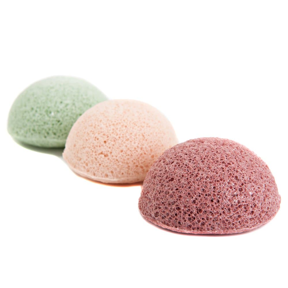French Clay Konjac Sponge 3 pieces with green clay, red clay and pink clay