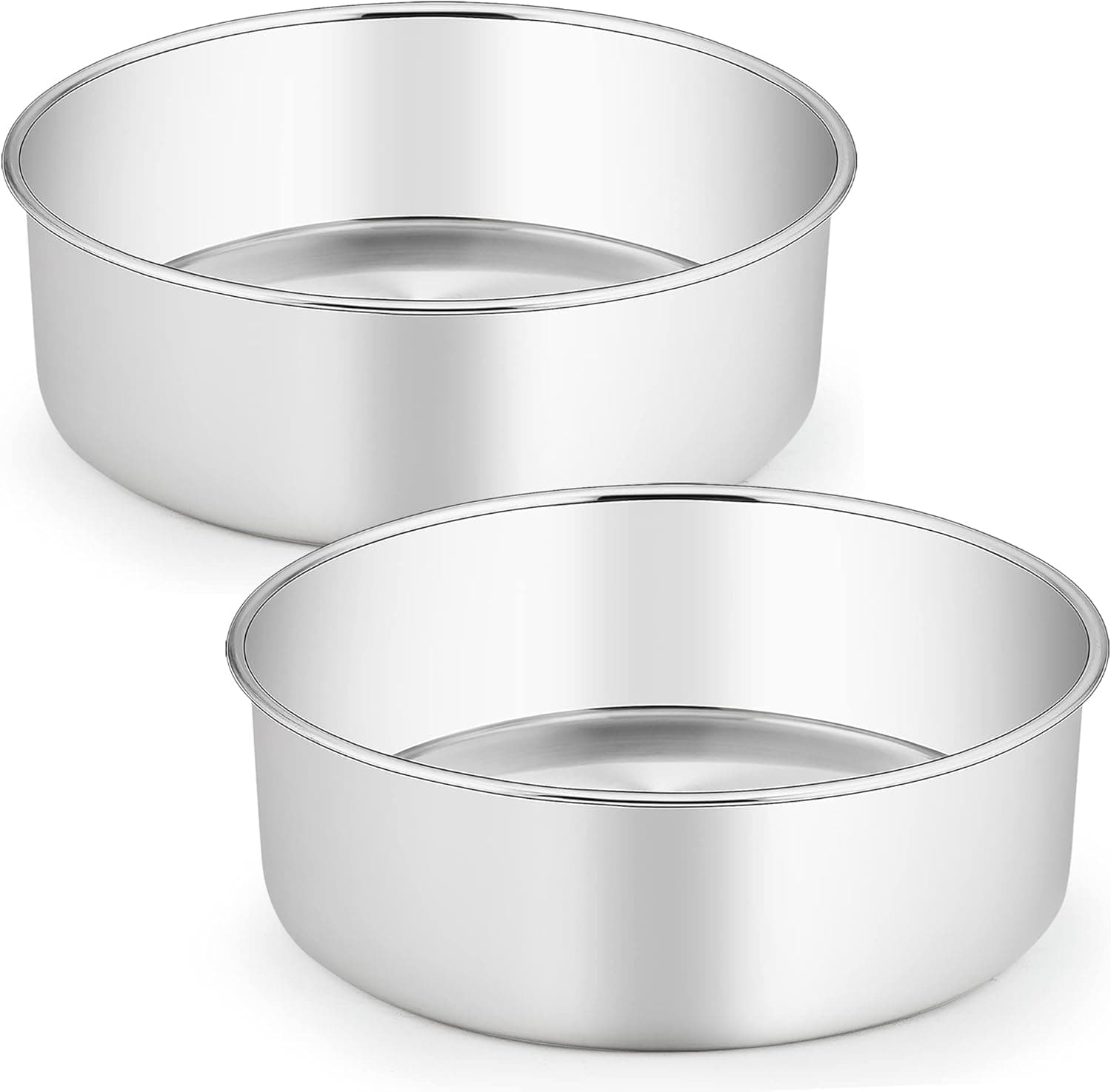 TeamFar Round Cake Pans, 9½’’x3’’ Stainless Steel Deep Tier Baking Cake Pan for Wedding Birthday Party, Non-Toxic & Durable, Straight & Deep Wall, Mirror Finish & Dishwasher Safe - Set of 2