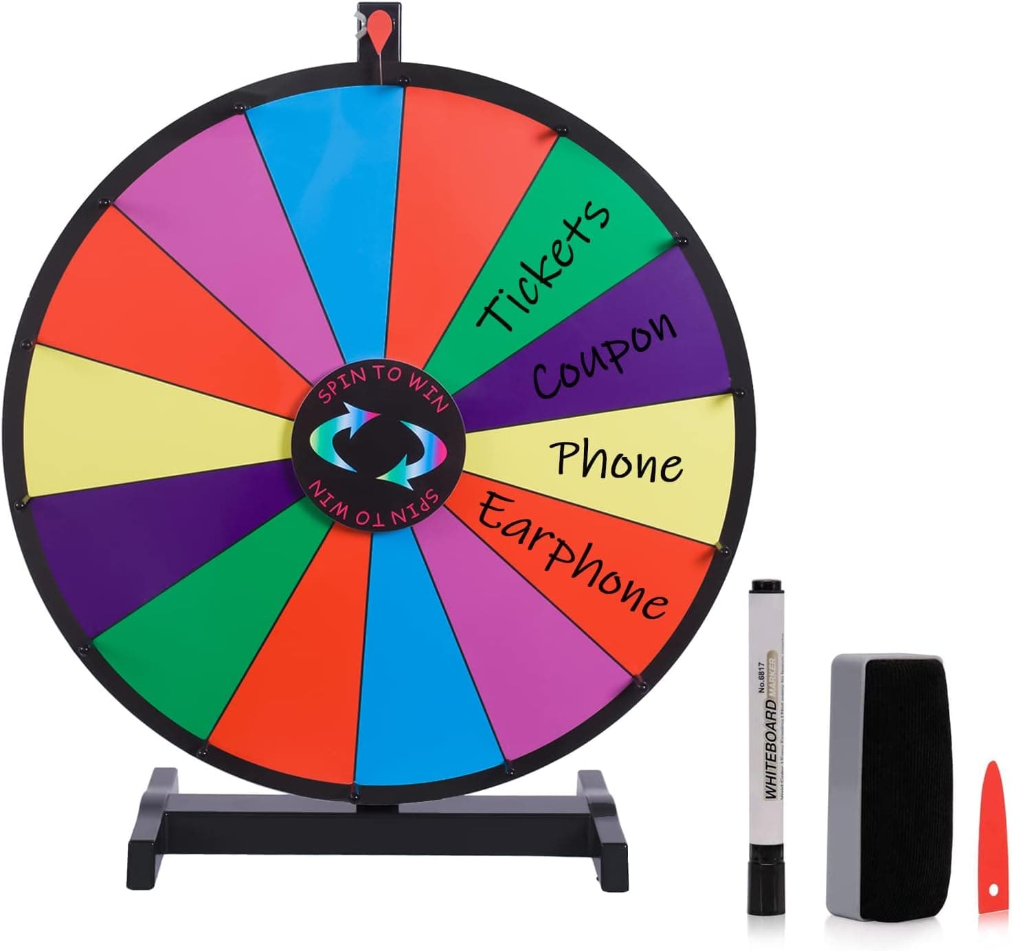 Hooomyai 24 Inch Tabletop Spinning Wheel with 14 Slots Durable Base Stand Dry Erase Spin Wheel for Prizes Carnival Prize Wheel with Dry Erase Markers and Eraser for Carnival Trade Show Party