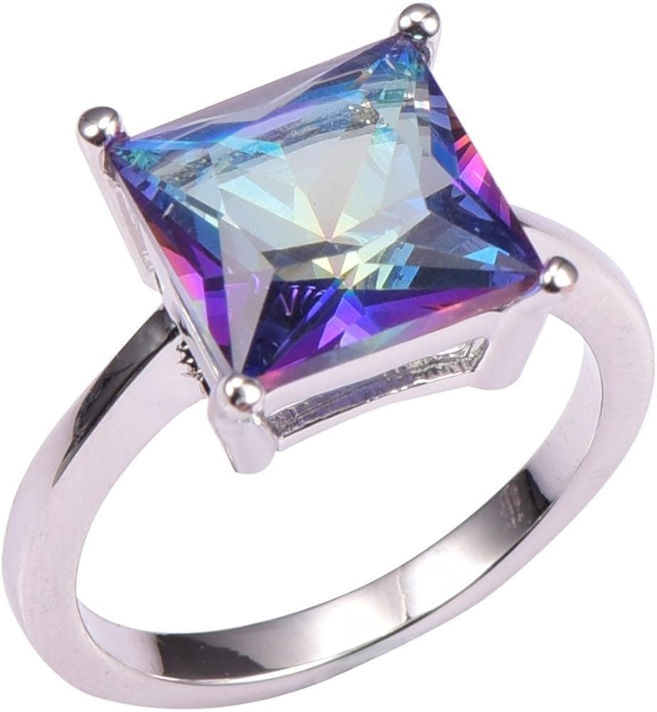Weina Created Rose Rainbow Topaz Silver Filled Filled Fashion Ring Size 6