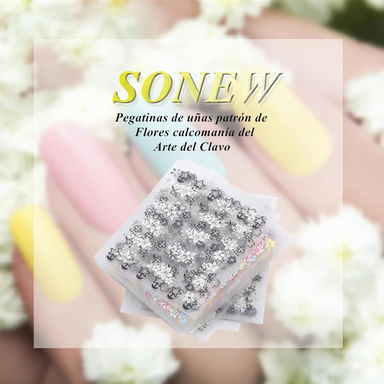 50 Sheet Flower Nail Stickers 3D Design Tip Nail Art Stickers Decals