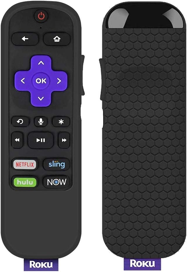 Remote Case for Roku Express, Roku Steaming Stick Remote Controller, Protective Silicone Case Cover for Roku Voice Remote, Anti Slip Shock Proof Remote Controller Skin - Black