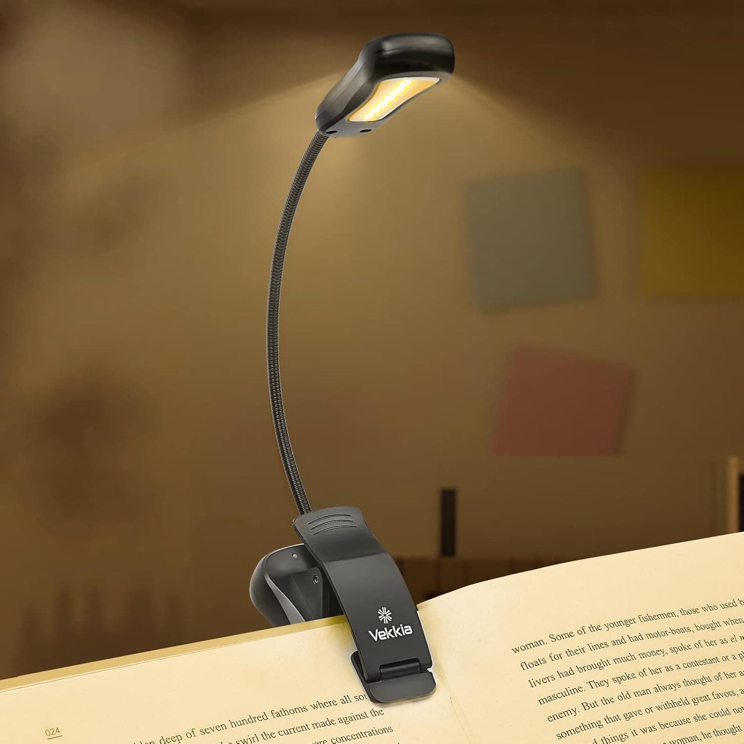 Vekkia 3000K Warm LED Lightweight Book Light Rechargeable-Book-Light-Reading in Bed at Night,3 Brightness,Reading-Light Easy Clip on, Great Gift for Readers