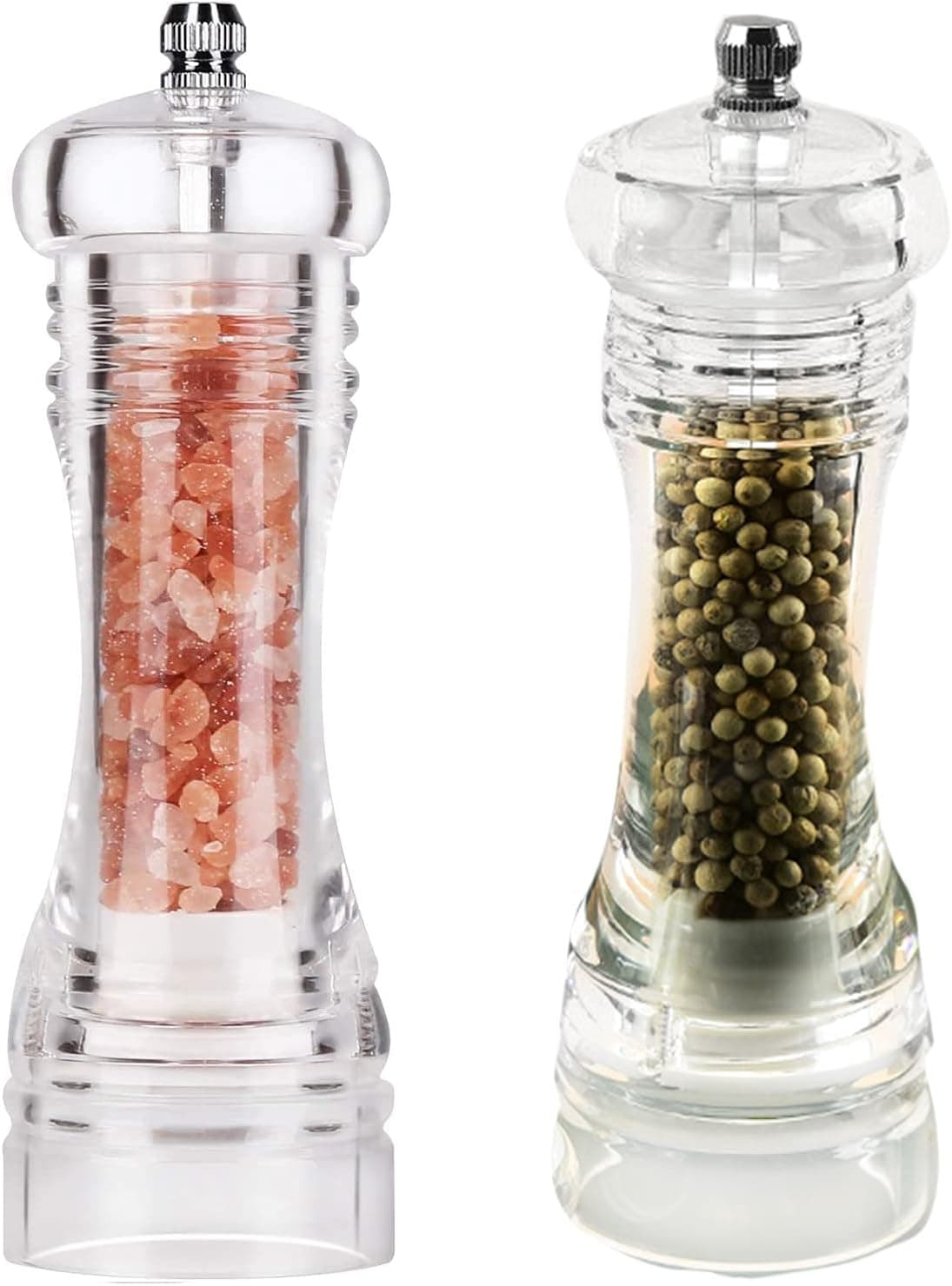 DragonflyDreams 2PCS Salt And Pepper Grinder,Transparent Peppers Mill Grinders,Pepper Grinder With Ceramic Grinding Core With Adjustable Coarseness