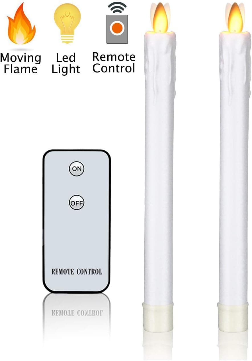 Flameless Candles Flickering Taper Candles H9" xD1" LED Dripless Real Wax Battery Operated Real Wax Classic Pillar Candle with Remote Control for Home Wedding Party Bar