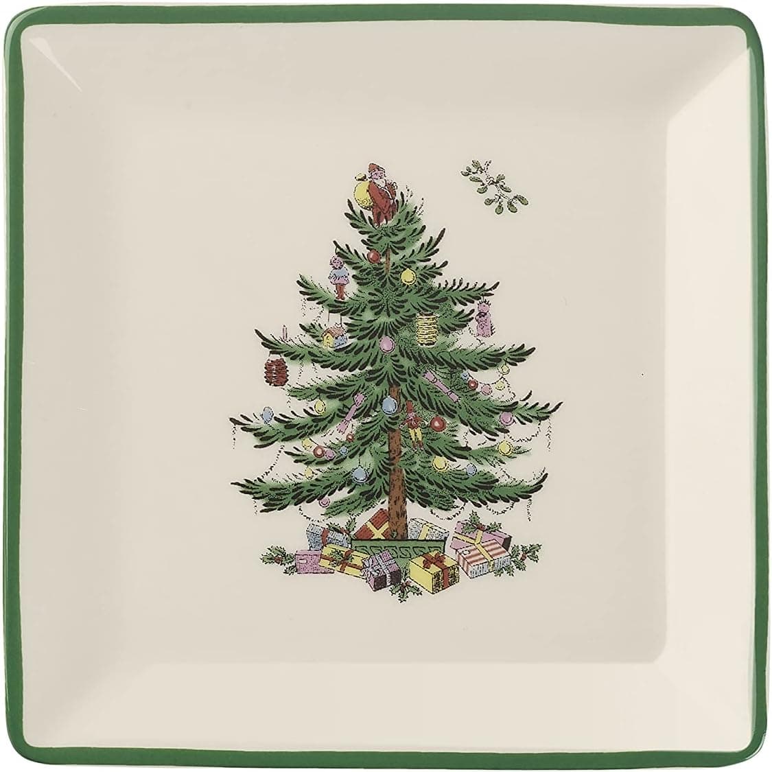 Spode Christmas Tree Collection Tidbit Square Plates, Set of 4, Made of Ceramic, 5", Use for Canapes, Sweets, and Desserts, Serving Dish, Dishwasher and Microwave Safe