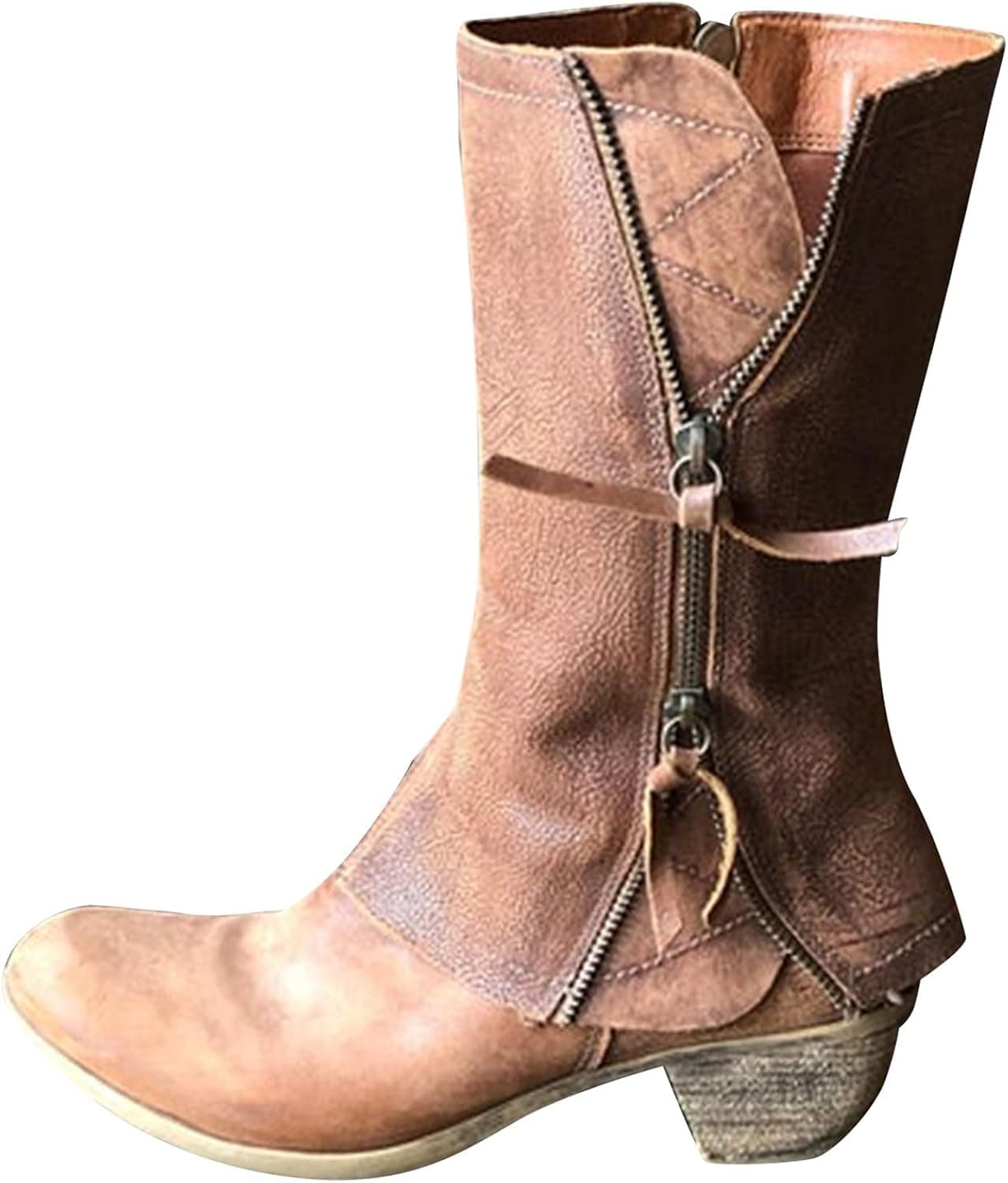 Lovor Black Boots Russian Brown Fringe Boots Boots Mid-Calf Short Booties Classic Boots Cowgirl Booties Chunky High Heels