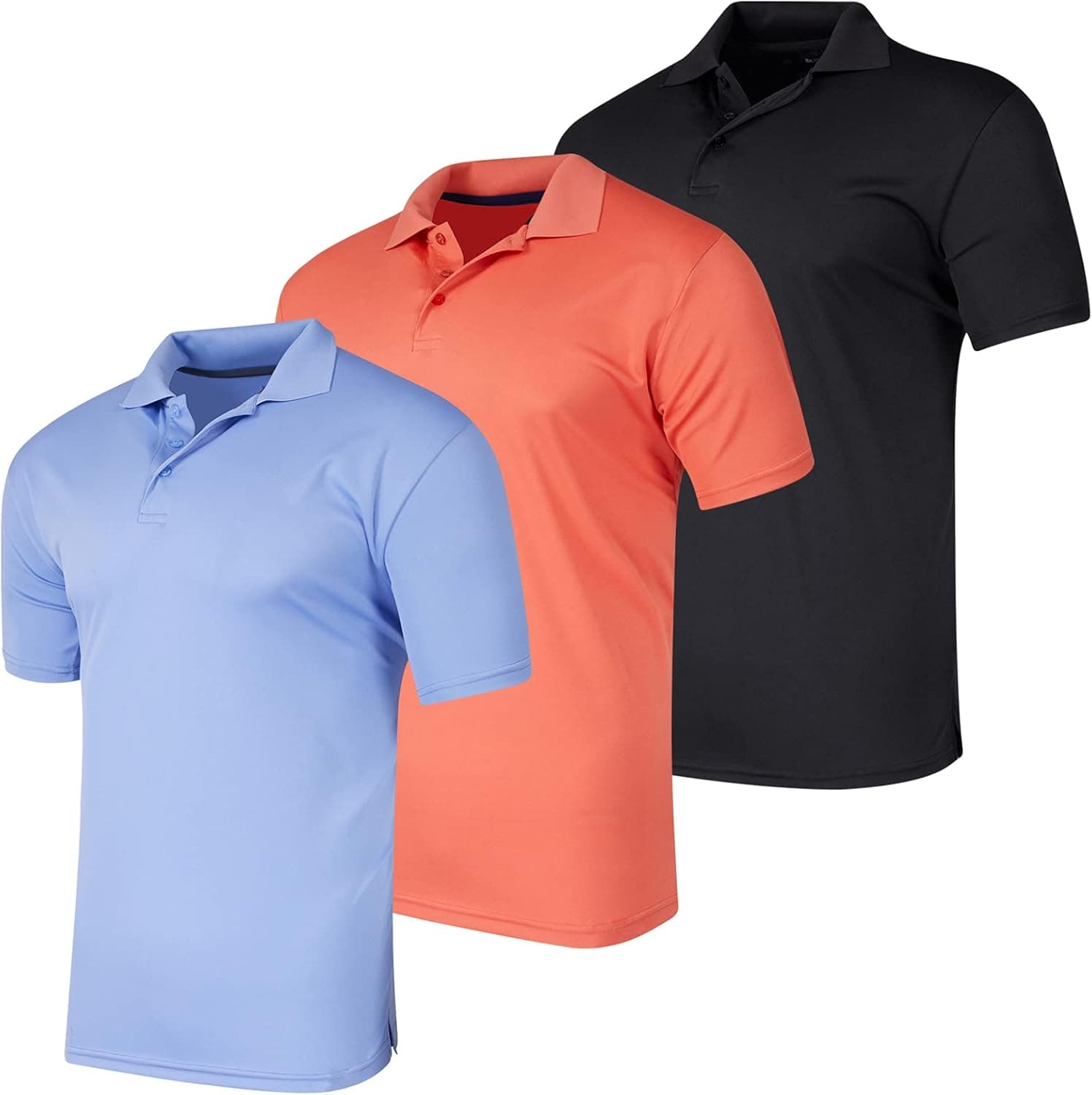 Real Essentials 3 Pack: Men's Quick-Dry Short Sleeve Athletic Performance Polo Shirt (Available in Big & Tall)
