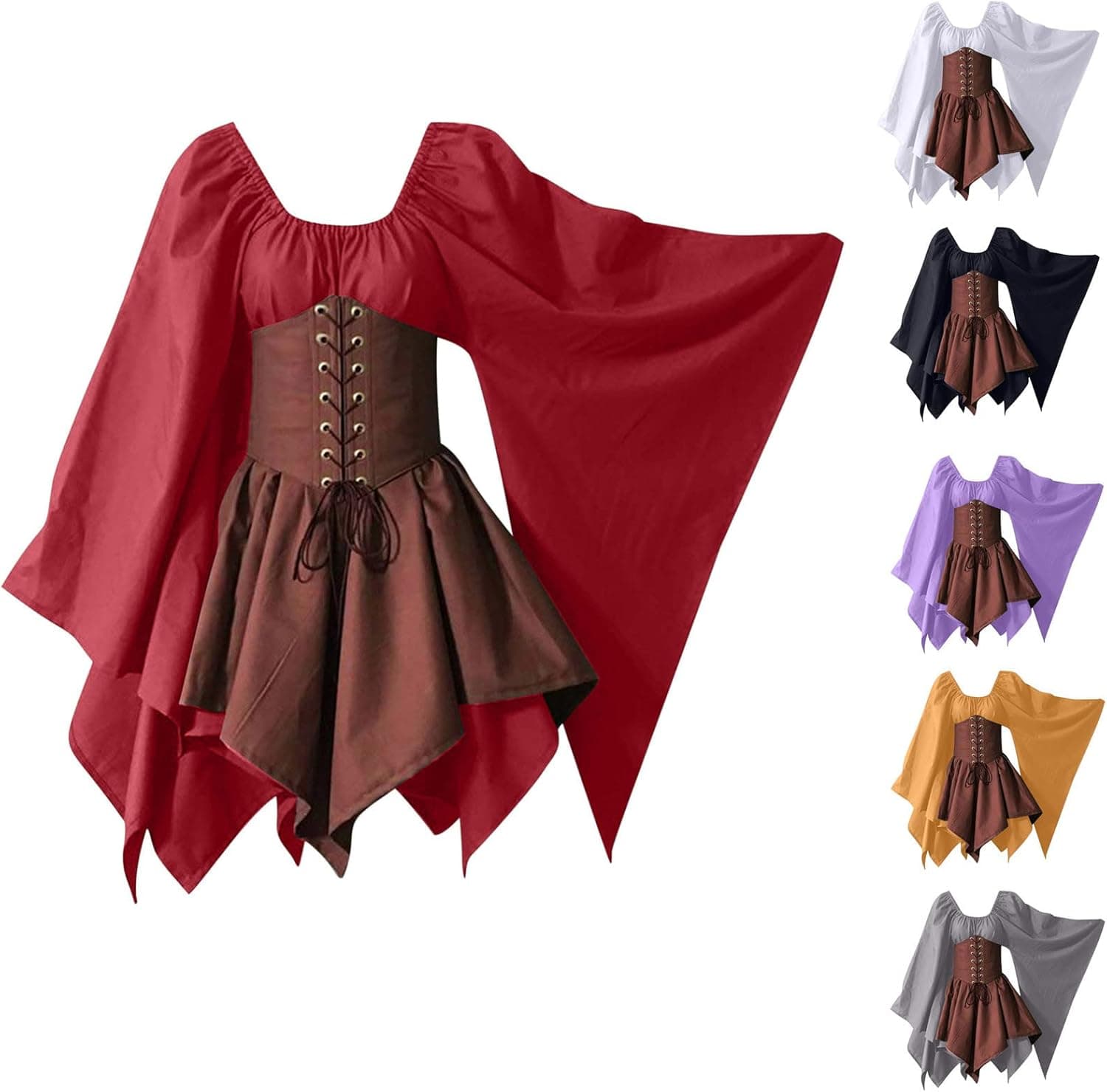 SHOPESSA Women's Medieval Renaissance Costumes Pirate Corset Dress Women Flare Sleeve Traditional Irish Short Dress