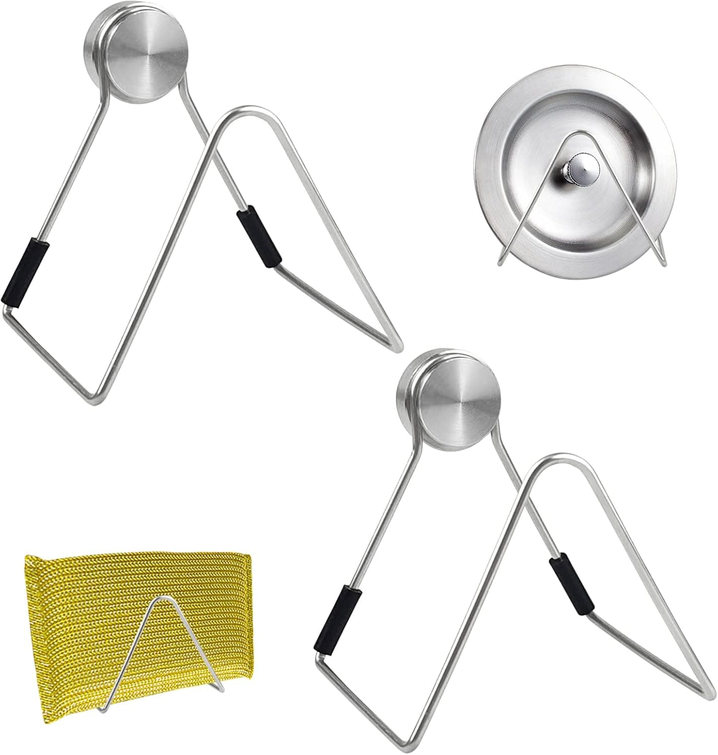 Moksag 2 Pcs Magnetic Sponge Holder,Multi Purpose Hooks for Kitchen Sink Adhesive Sponge Sink Caddy Quick Drying Dish Sponge Holder Stainless Steel Rustproof & Waterproof Kitchen Accessories (2)