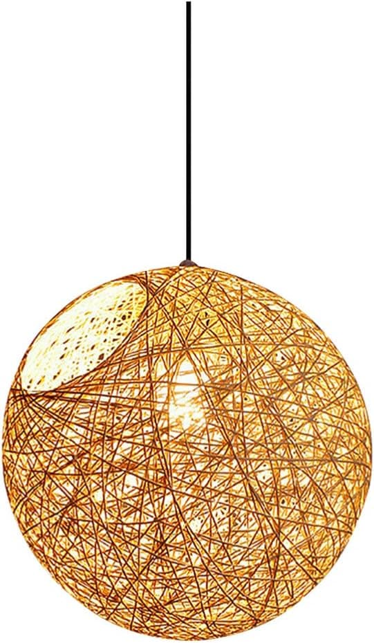 Uonlytech Rattan Pendant Light Ceiling Hanging Rattan Chandelier Lamp Rattan Lght Fixture Hanging Lamp Bird Nest Weave Lampshade for Bedroom Restaurant Cafe Light Brown