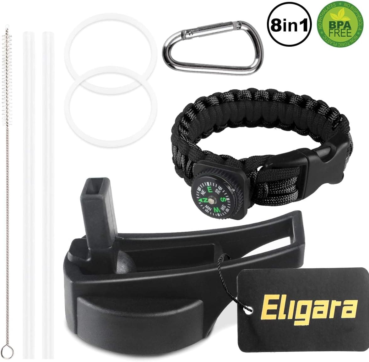 Eligara Straw Lids Fit for Wide Mouth Water Bottle, Works with Hydro Flask Wide Mouth 16-64 OZ. Sport Water Bottle (Black)