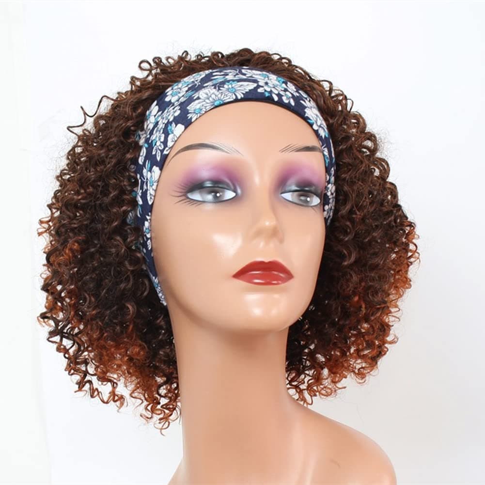 XQHAIR Curly Headband Wigs for Black Women Afro Kinky Curly Wig Natural Black Synthetic Half Wigs for Women（14inch-KC T350）