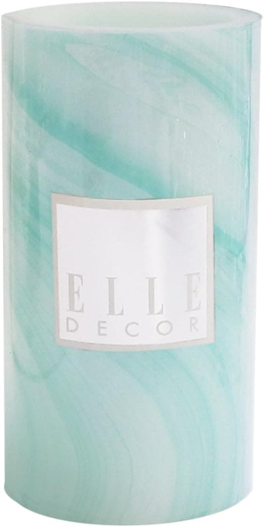 Elle Decor Marble Round Pillar LED Candle 3 x 6, Turquoise