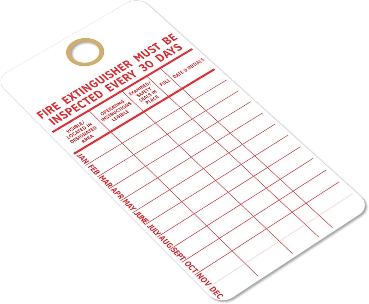 SmartSign “Fire Extinguisher Must Be Inspected Every 30 Days” Monthly Inspection Tags, 5.75 x 3 inch 13 Point Cardstock, Red and White (Pack of 100)