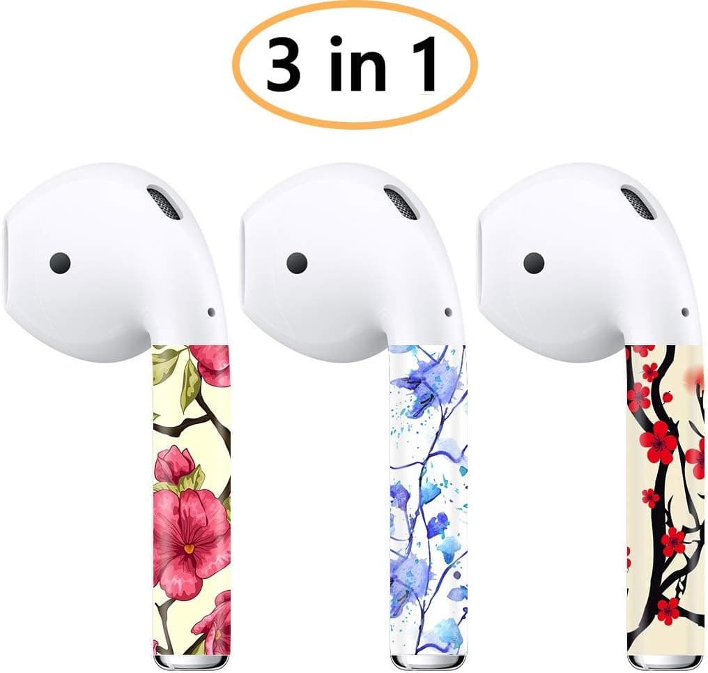 AirPods Skin (3 in 1 AirPod Skins) for AirPods 2 & 1 (Pink Purple Red Flowers) - Protective Wraps Stickers to Cover Air Pods - Compatible Sticker Wrap Decal with Apple Air Pod Accessories