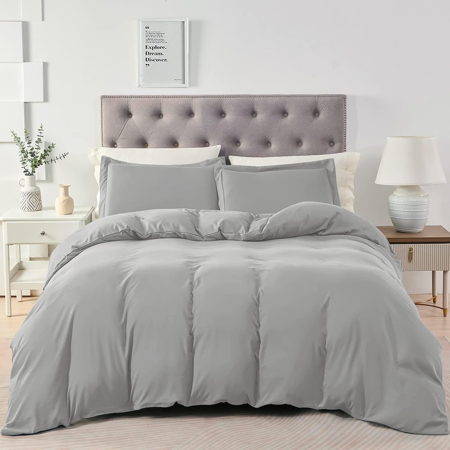 BEDELITE King Duvet Cover Set Gray - Super Soft & Comfortable Bedding Duvet Covers, Comforter Cover with Zipper (Wrinkle Free, Lightweight, Breathable)