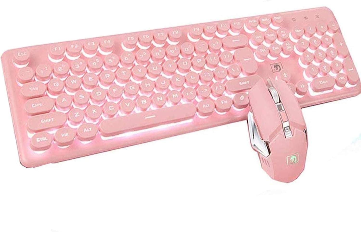 Onlywe Rechargeable Keyboard and Mouse,2.4G Wireless Suspended Keycap Mechanical Feel Breathing Backlit Gaming Keyboard Mice Combo Windows XP/Vista/Win 7/8/10/MAC and Linux (Pink Punk+White)