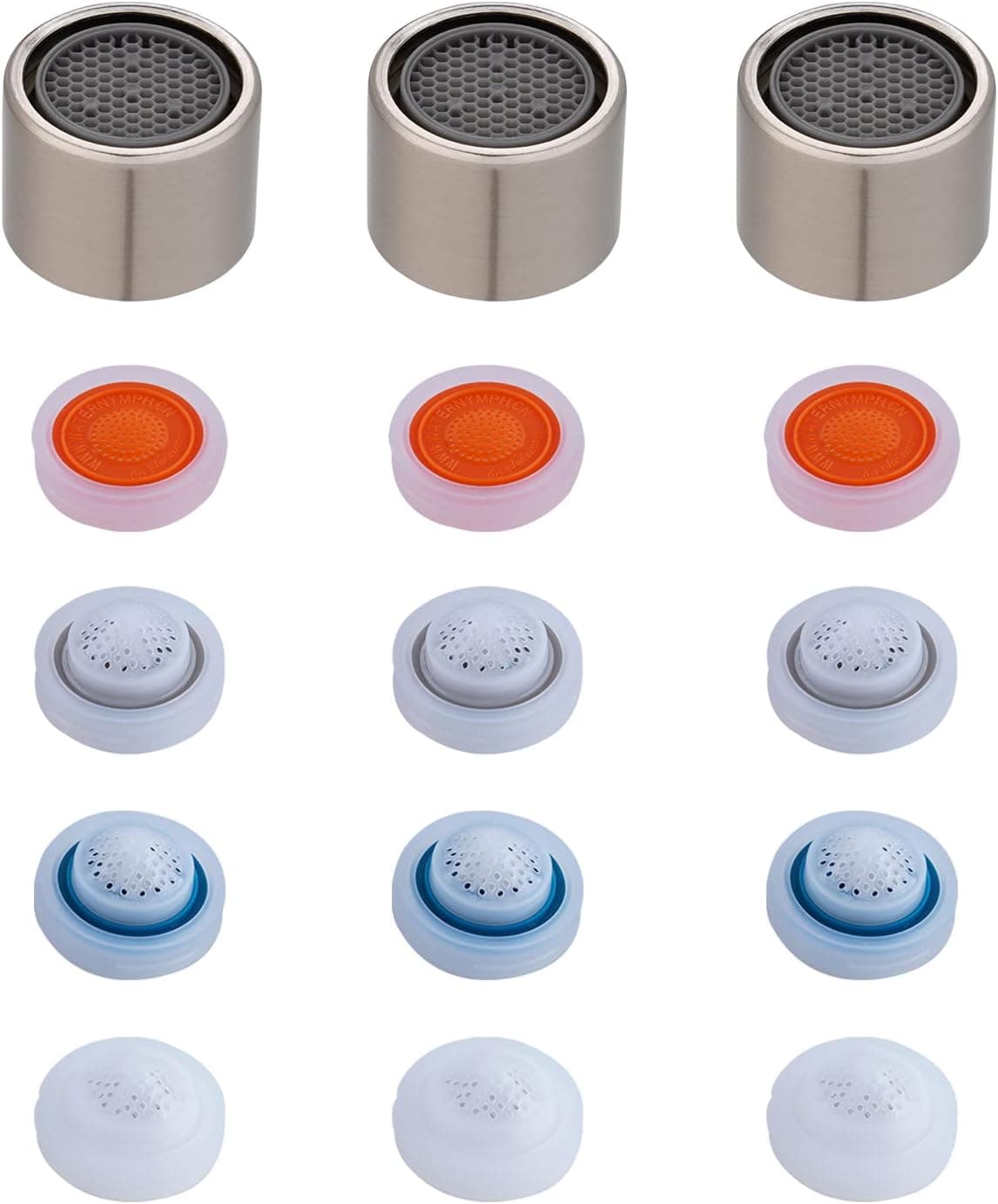 3 Pcs Faucet Aerator, Female Thread Kitchen Faucet Aerator Kitchen Sink Aerators, 1.2, 1.5, 1.8, 2.5 GPM Flow Restrictor Replacement Parts Bathroom, 15/16-Inch 22mm Female Thread-Brushed Nickel