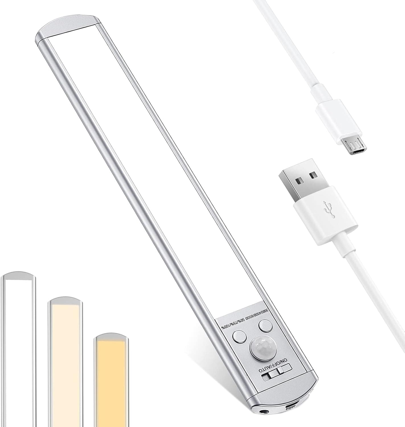66-LED Motion Sensor Under Cabinet Lights - 3-Color Dimmable Wireless Closet Lighting with USB Rechargeable 1000mAh Battery - Magnetic LED Counter Lights for Kitchen Drawer Cupboard, Stair - 1Pack