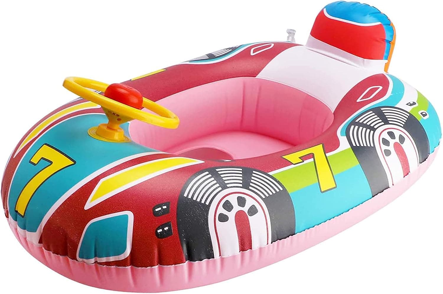 DRYEN Cute Inflatable Pool Float , Inflatable Swimming Float Seat Boat, Water Swimming Ring Floating Boat, Inflatable Float Car with Steering Wheel, Floating Ride-on Water Pool for Aged 1-6 Years