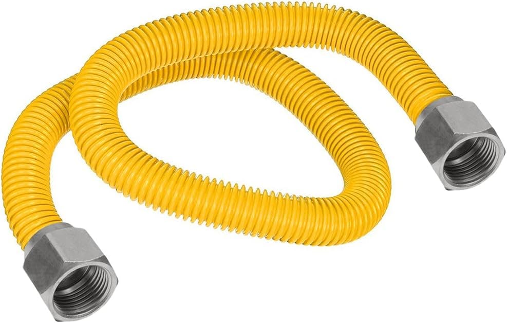 Flextron FTGC-YC38-72 70" FLEXIBLE YELLOW EPOXY COATED STAINLESS STEEL GAS LINE CONNECTOR WITH 1/2" OUTER DIAMETER AND NUT FITTINGS