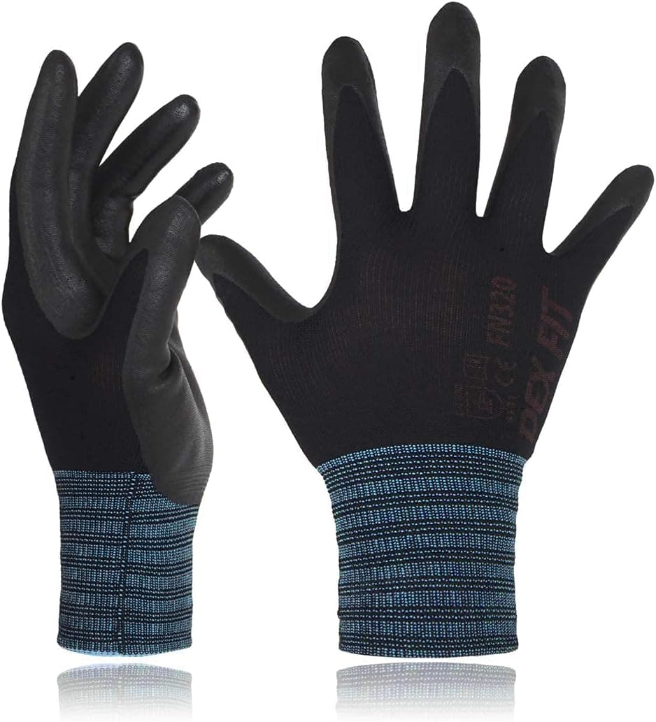 DEX FIT Premium Nylon Nitrile Work Gloves FN320, 3 Pairs, 3D-Comfort Stretchy Fit, Firm Grip, Thin & Lightweight, Durable, Breathable & Cool, Machine Washable; Black 6 (XS)