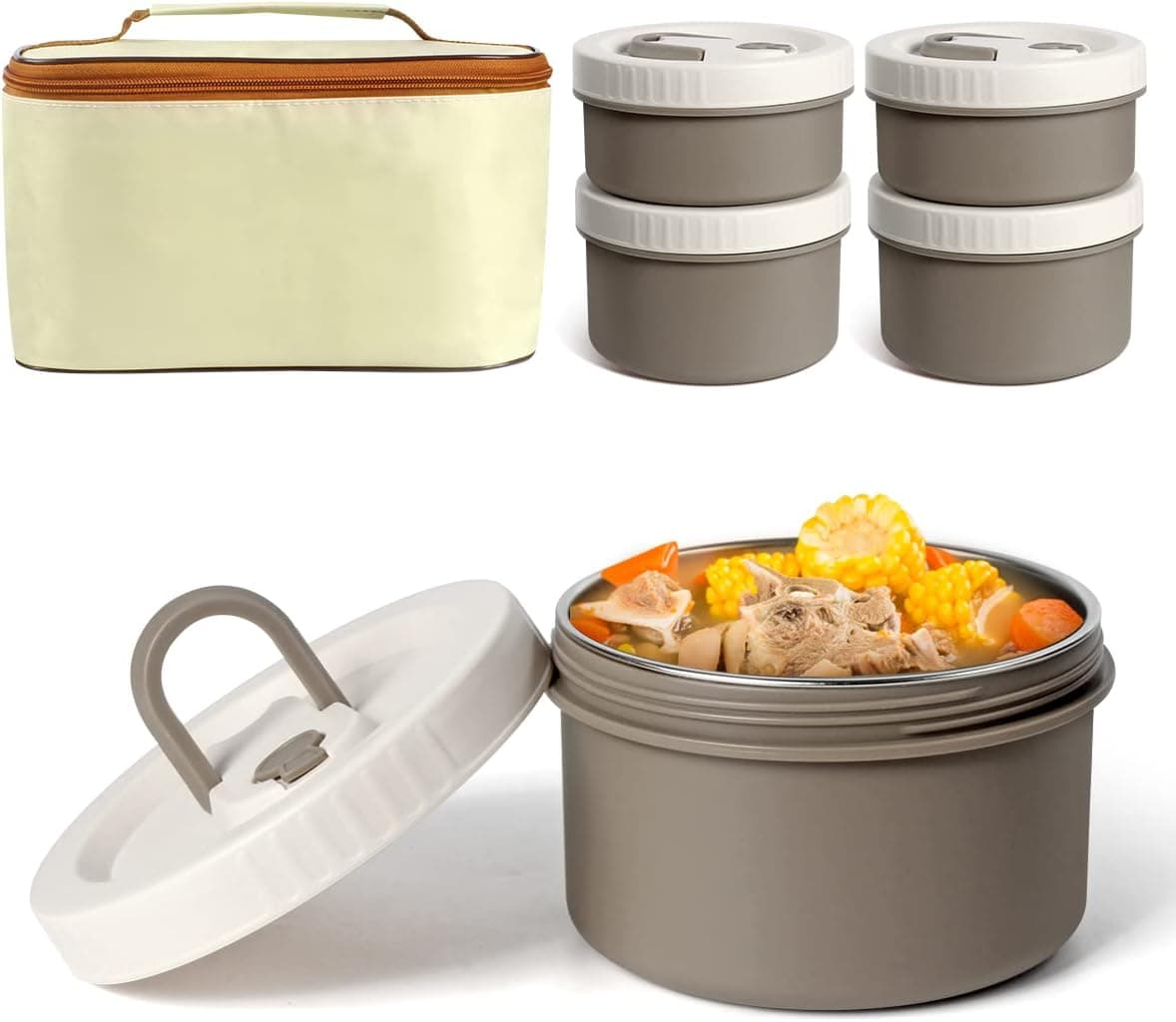 Keweis Bento Box Adult Lunch Box Set, Insulated Lunch Containers with Thermal Bag, Stackable Stainless Steel Leakproof Food Container for Adults, Microwave Safe, Set of 4 Bento Boxes, 73 OZ