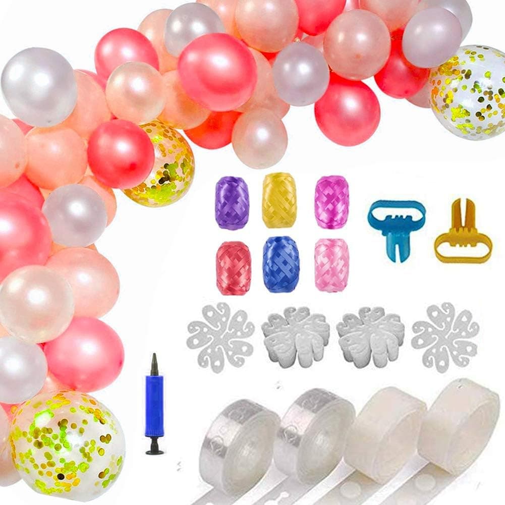 Gorse Balloon Decorating Strip Kit for Arch Garland 32.8Ft Balloon Tape Strip,2 Pcs Tying Tool, 200 Dot Glue, 20 Flower Clip,6 Roll Ribbon and 1 inflator for Wedding Birthday Baby Shower Christmas