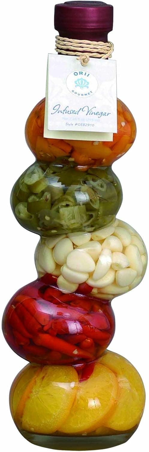 Orii Kabob 11.5" Vinegar Bottle Infused with Orange Slice, Red Chili, Garlic, Green Chli, Yellow Chili & Vinegar