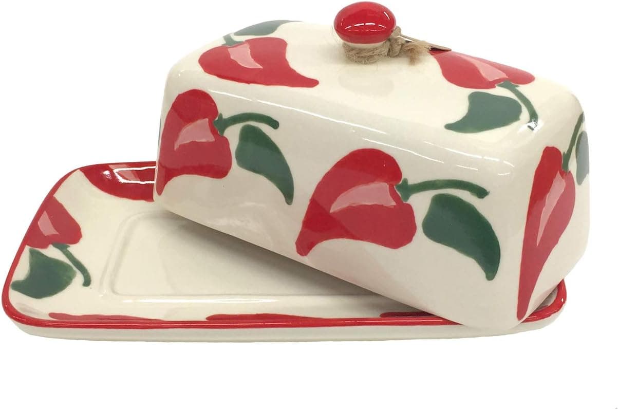 French Hand Made Chili Pepper Ceramic Covered Butter Dish