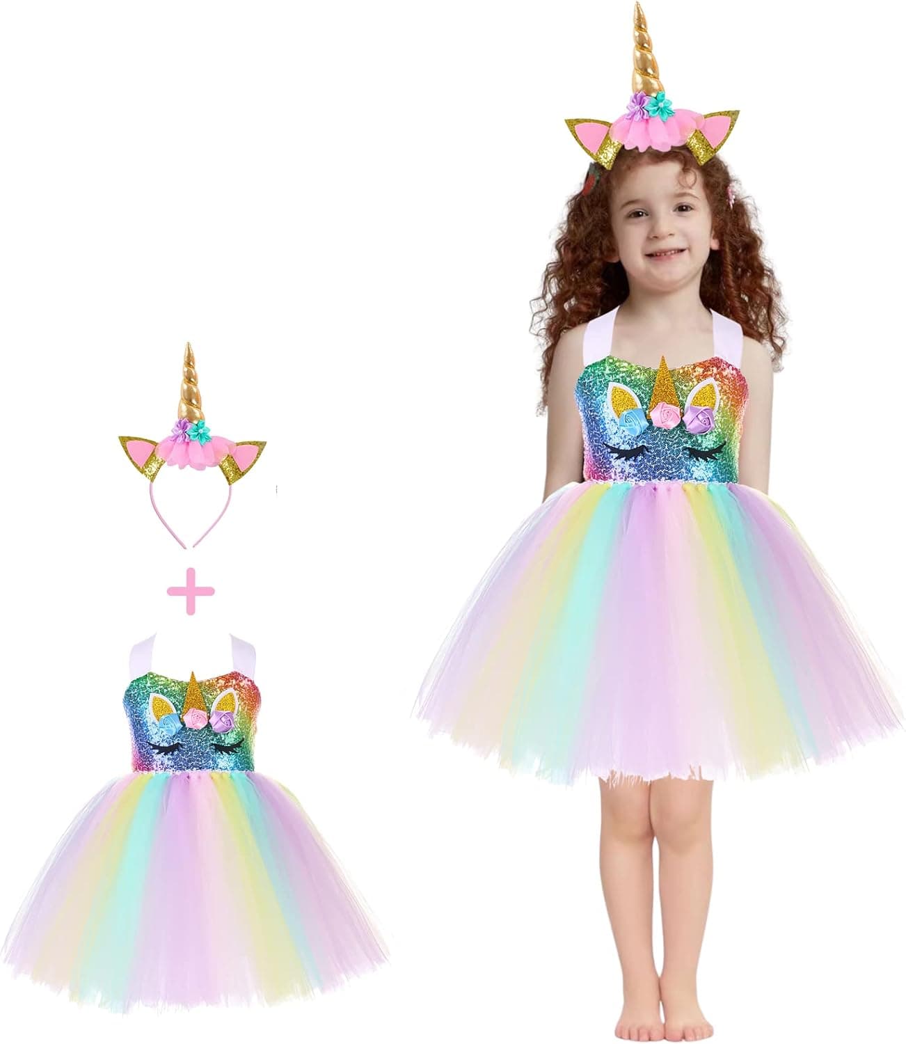 Unicorn Costume for Girls,Unicorn Halloween Costumes for Girls,Vestidos De Unicornio Para Niña,with Toddler Unicorn Headband