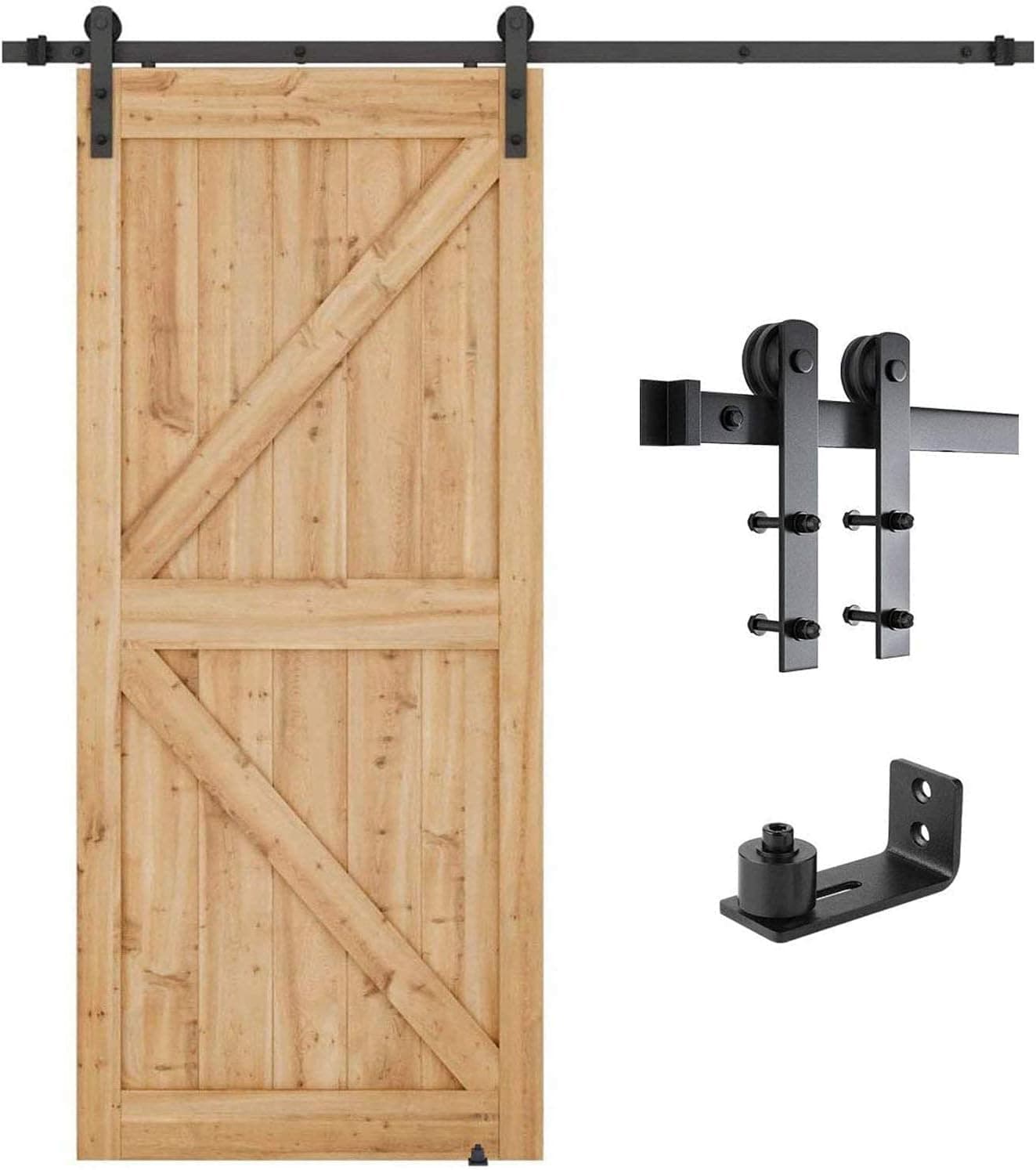 6.6 FT Heavy Duty Sturdy Sliding Barn Door Hardware Kit + Barn Door Bottom Adjustable Floor Guide Roller