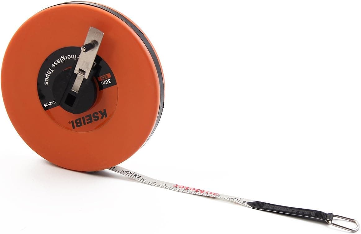 KSEIBI 302925 Long Fiberglass Tape Measure Double Face Printing Inch/Metric for Construction Work (100ft / 30m)