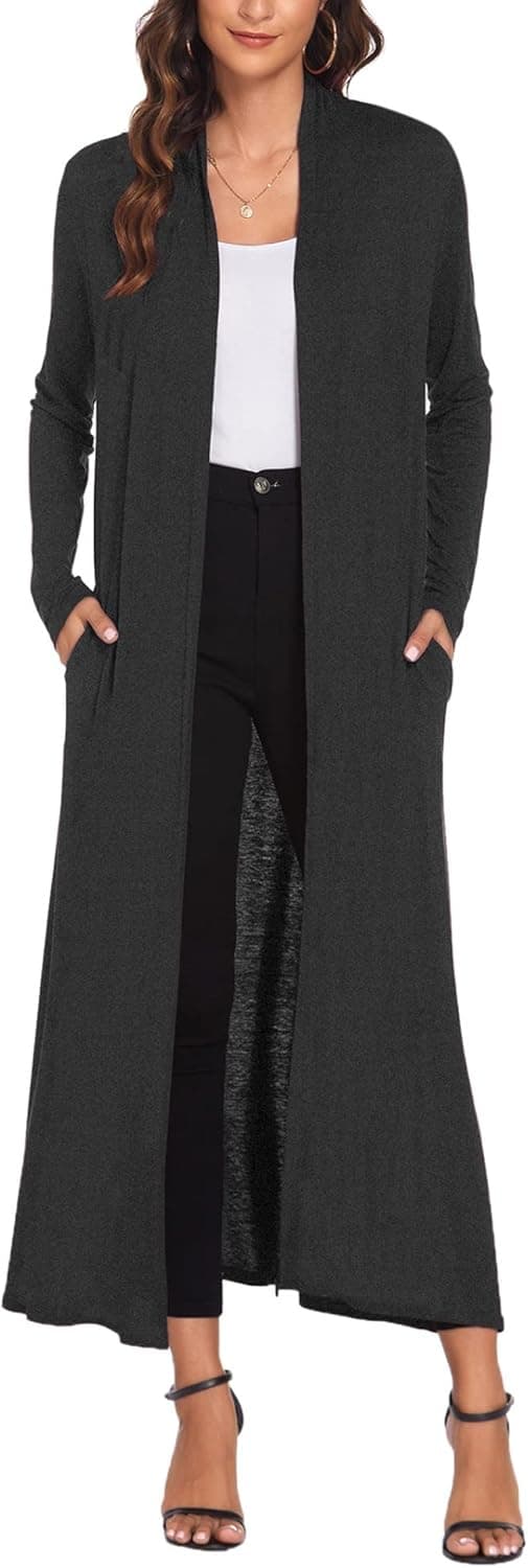 Bluetime Women Floor Length Open Front Drape Cardigan Lightweight Long Sleeve Maxi Duster with Pockets (S-3XL)