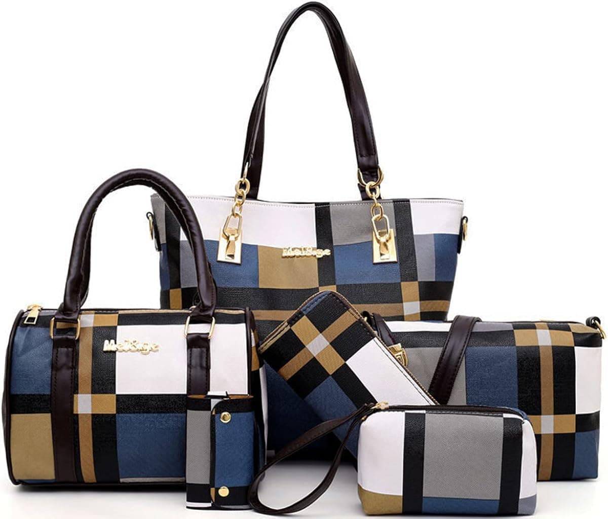 ZiMing 6-Pcs Womens Handbags Tote Bags Shoulder Bag Leather Purses Satchel Bag Top-Handle Handbag Crossbody Bag Wallet Clutch