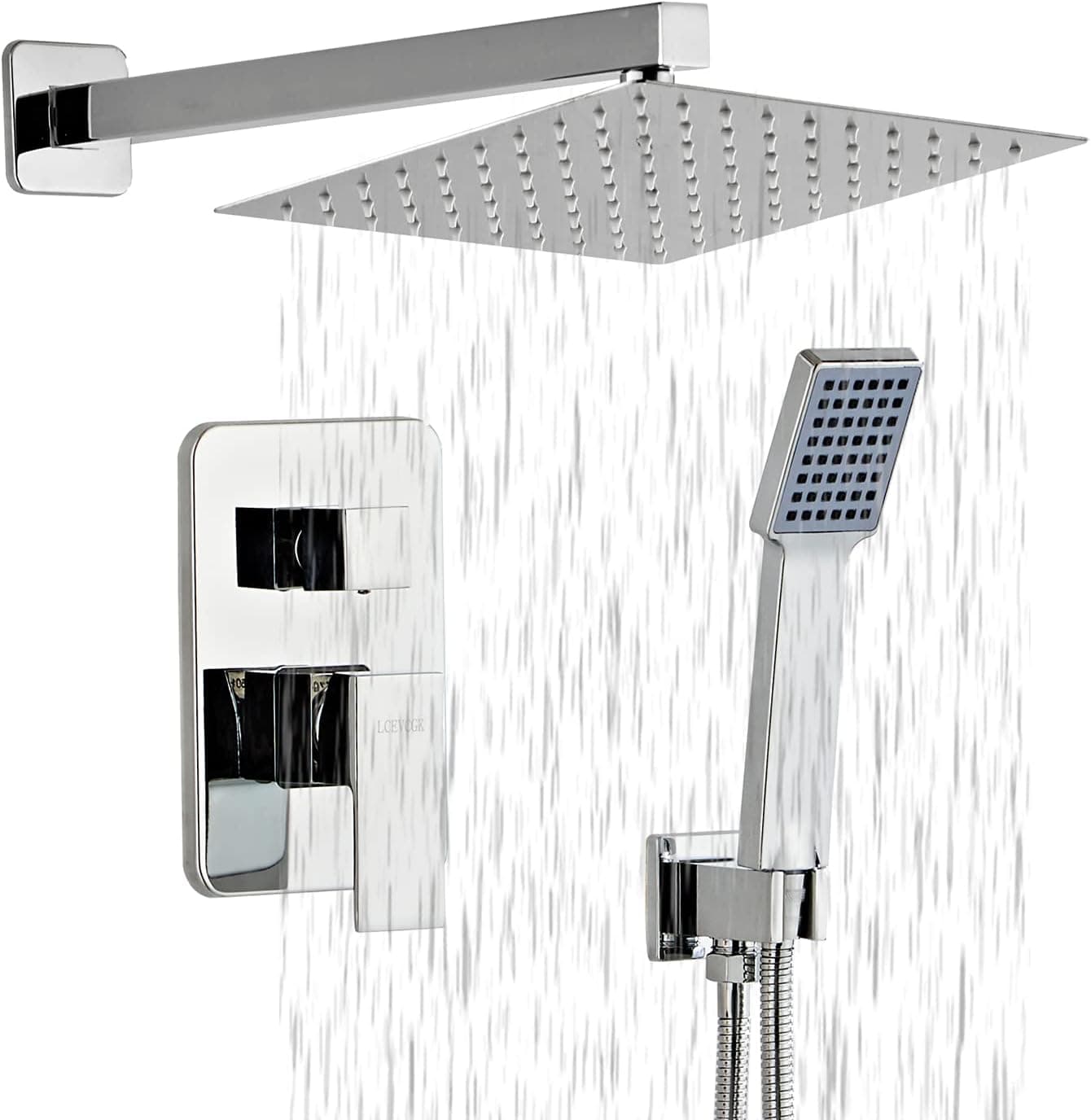 LCEVCGK Shower Head - Shower Faucet Set Square Shower Combo System with 8'' Rainfall Shower Head Wall Mount Handheld Shower, Stainless Steel with Chrome Finish Bath Shower Head,Chrome