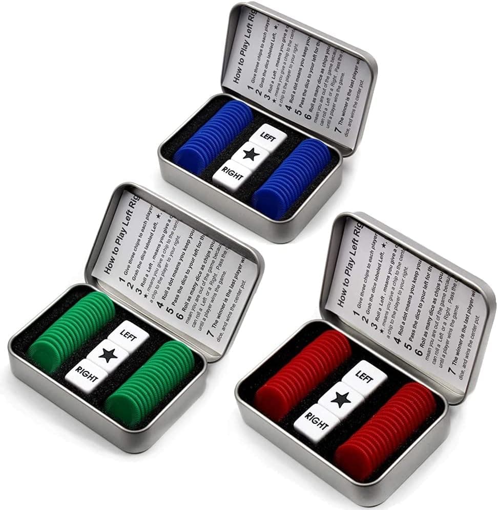 Befantasway Right Left Center Dice Game Set with 3 Dices + 36 Chips (3 Sets -Red+Green+Blue)