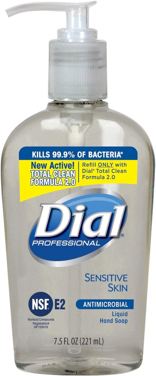 Dial Professional Sensitive Skin Antibacterial Liquid Hand Soap, 7.5 OZ Pump Bottle (Pack of 12)