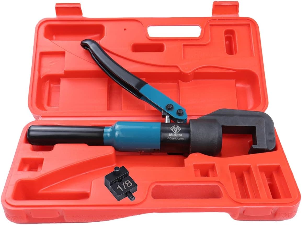 Muzata 45KN Upgraded Custom Hydraulic Hand Crimper Tool for 1/8" Stainless Steel Cable Railing Kit Hardware Wire Rope Swaging Kit with 1Pair 1/8" Dies CR09, CT1