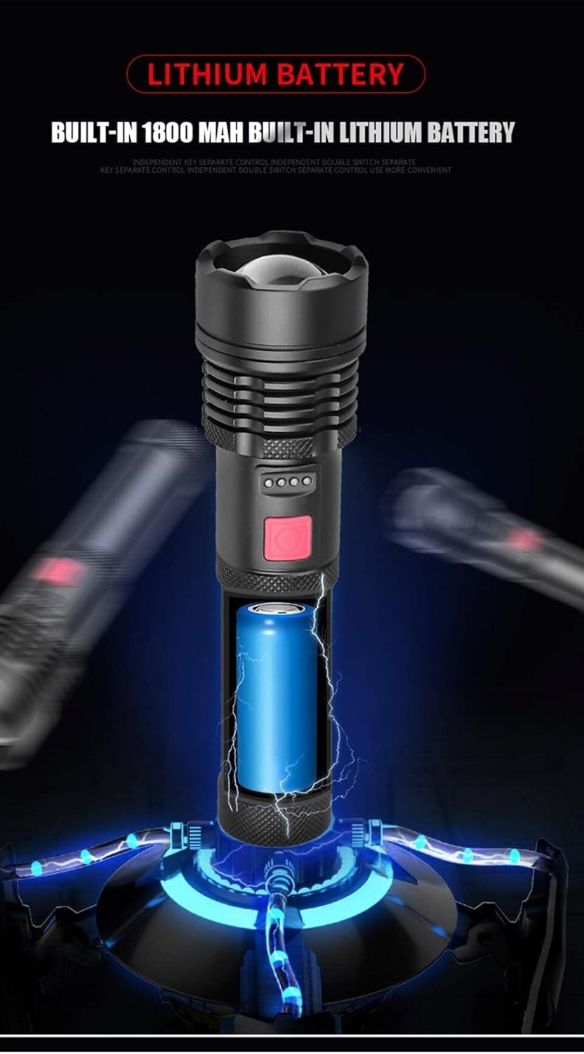 XLENTGEN LED Flashlights XHP50.2 USB Rechargeable Flashlights High Lumen 5000 lumens LED Handheld Torch Light with zoomable, Build-in Battery, Waterproof, Portable for Camping Kids Emergency