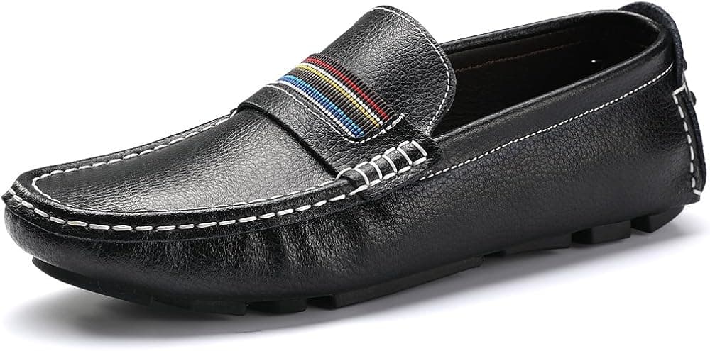 VILOCY Men's Leather Casual Lightweight Driving Moccasins Slip On Dress Flats Boat Shoes (11 D(M) US, Black)